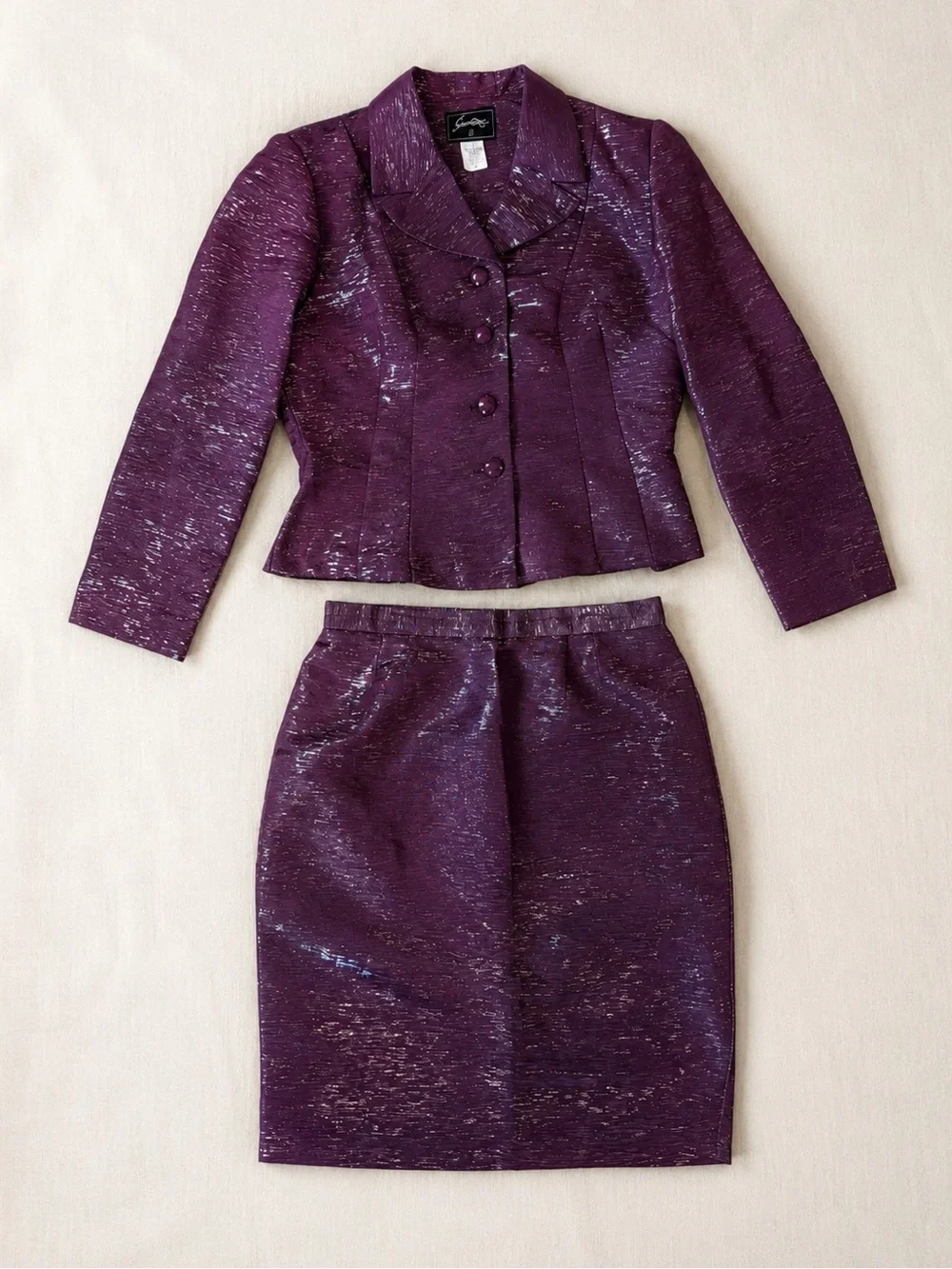 Purple Shimmer Two-Piece Skirt Suit